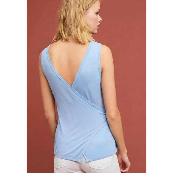 Ett Twa Anthropologie Norwich Blue Tied Tank Top Shirt Wrap XS New Sleeveless - Picture 2 of 3